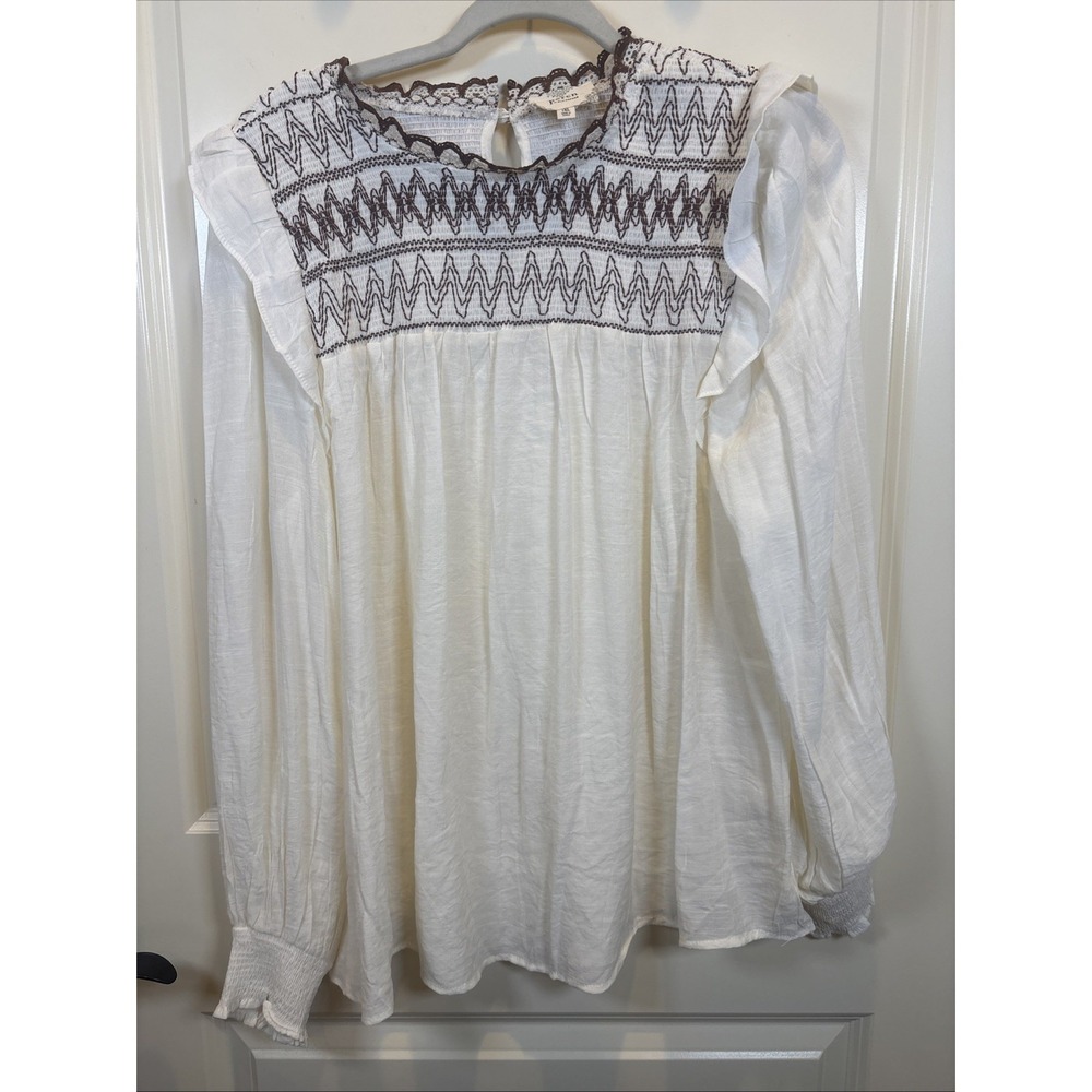 Women's Perch By Blu Pepper Boho Long Sleeve Tunic Top Size 1XL Shirt Cottage